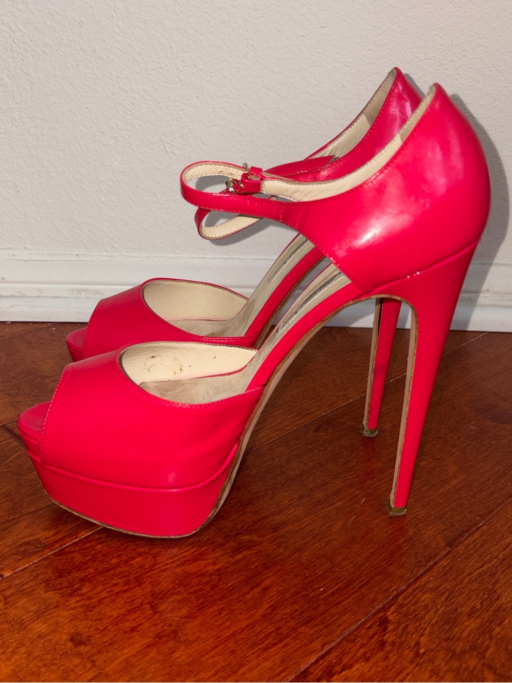 BRIAN ATWOOD Hot Pink Platform Peep-Toe Ankle Strap High Heels